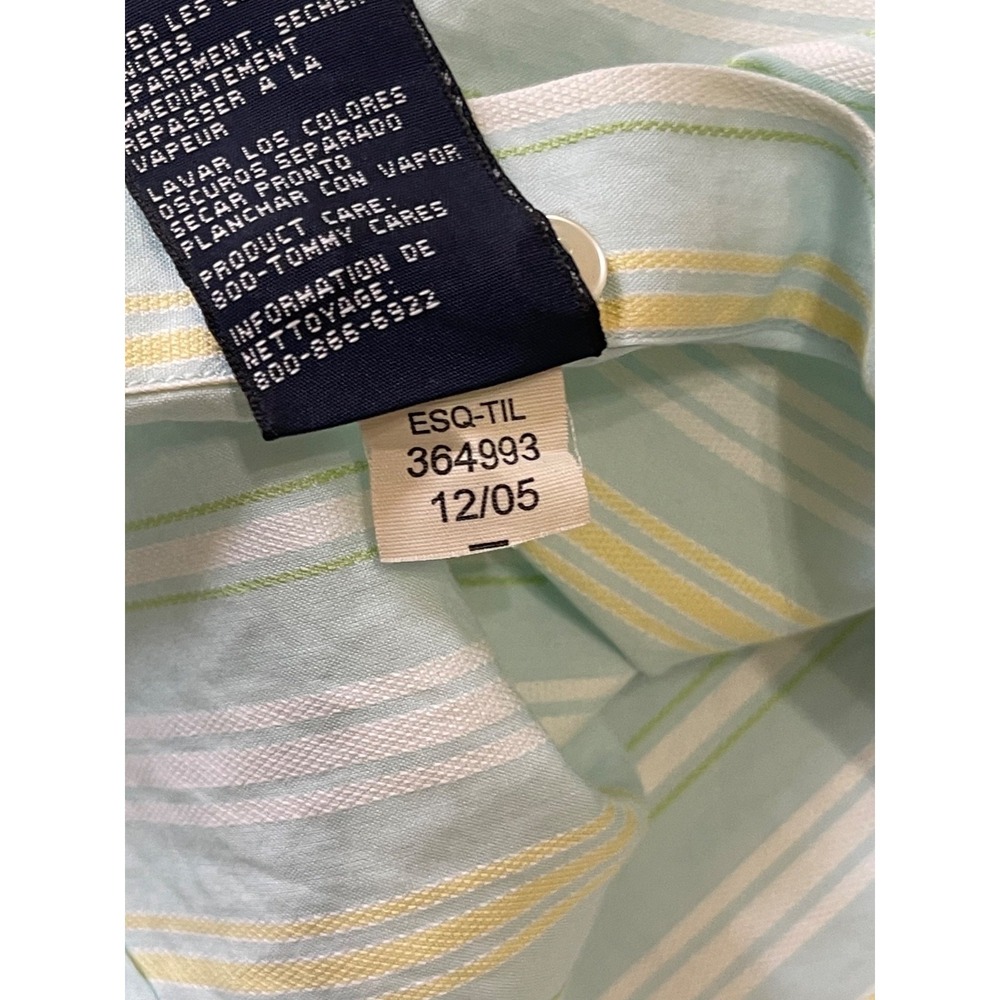 Tommy Hilfiger XL Striped Shirt Flare Collar 2-Ply Cotton 12/05 green striped - Picture 9 of 10